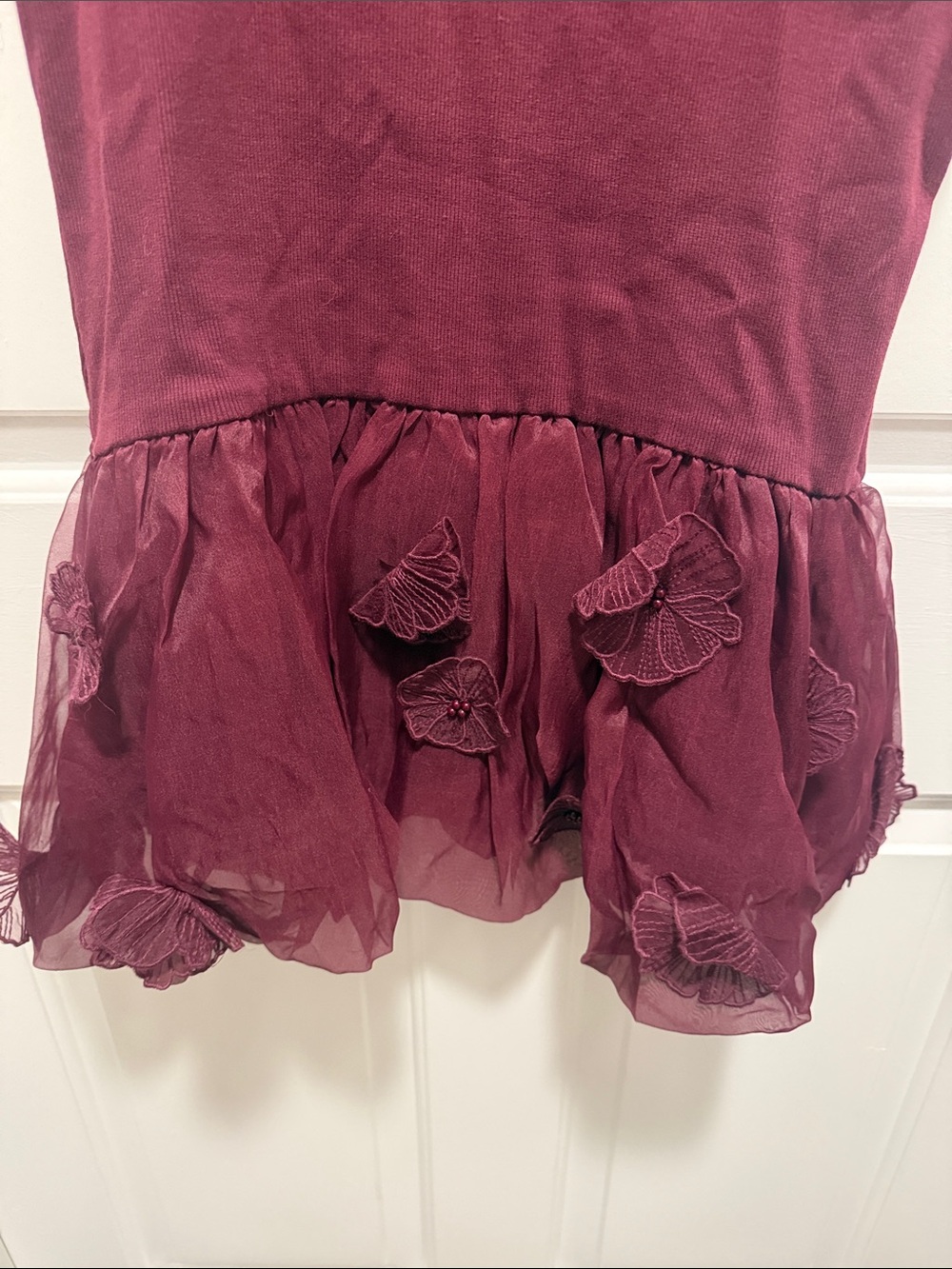 Women’s Sleeveless Burgundy Tulle Hem top, NWT. L - Picture 4 of 4